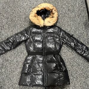 SAM. Millennium Fur-Trim Belted Down Puffer Coat